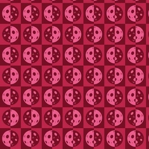 Small - Viva Magenta Retro Moon Phases in a square checks seamless pattern - Pantone color of the year