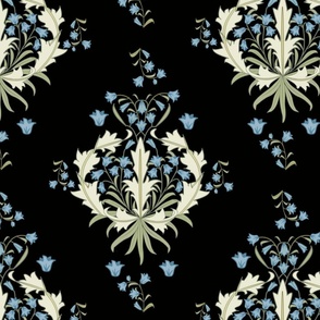 William Morris Harebells Bluebells Diamond Pattern on Black