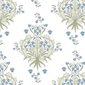 William Morris Harebells Bluebells Diamond Layout on White