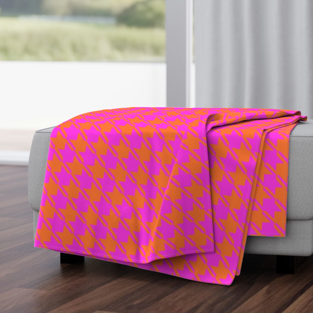 shocking pink orange houndstooth Throw Blanket | Spoonflower