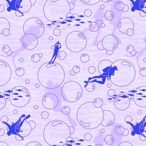 Purple swimming scuba divers