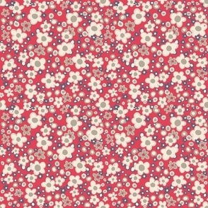 Tiny red, plum and cream ditsy floral print