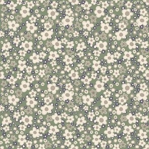 Tiny sage green and cream ditsy floral print