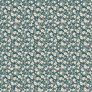 Tiny Floral Emerald and Cream Ditsy Print