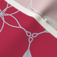 Art Deco Star Flowers in Light Gray and Khaki on Magenta Red