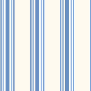 Medium - Blue stripes on cream - 5 stripes - classic coastal neutral wallpaper - Farmhouse ticking stripe