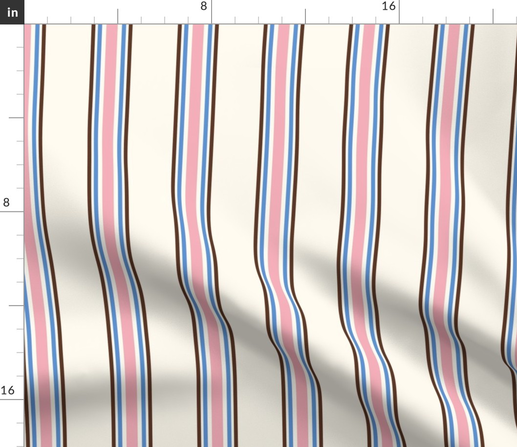 Pink, blue and brown stripes on cream - small