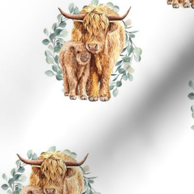 Watercolor Highland Cow on White Large