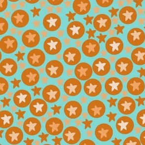 Tanning tangerine circles and dots with aqua background