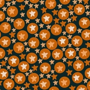 Tanning tangerine circles and dots with black background