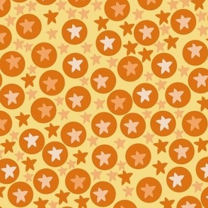 Tanning tangerine circles and dots with buff background