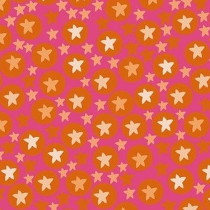 Tanning tangerine circles and dots with cerise background