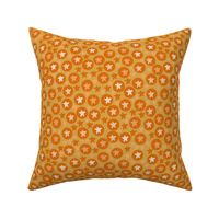 Tanning tangerine circles and dots with goldenrod background