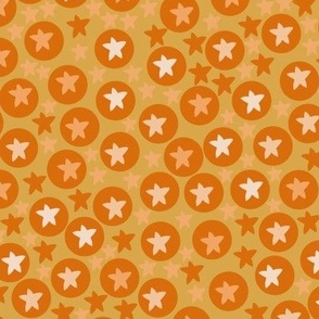 Tanning tangerine circles and dots with goldenrod background