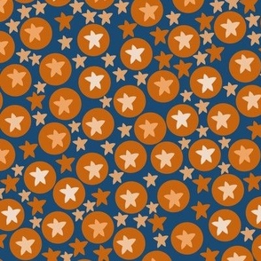 Tanning tangerine circles and dots with navy background