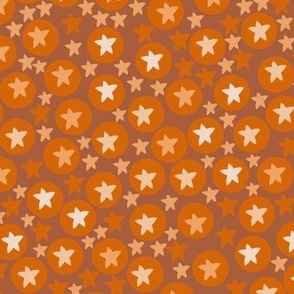 Tanning tangerine circles and dots with terra cotta background