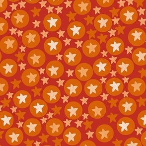 Tanning tangerine circles and dots with vermilion background