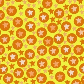 Tanning tangerine circles and dots with yellow background