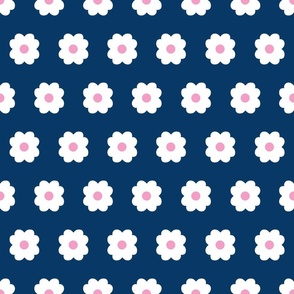 Simple Blossoms on Dark Blue with Pink Centers - Large