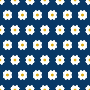 Simple Blossoms on Dark Blue with Yellow Centers - Large