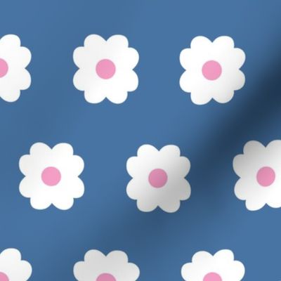 Simple Blossoms on Medium Blue with Pink Centers - Large