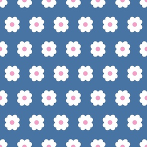 Simple Blossoms on Medium Blue with Pink Centers - Large