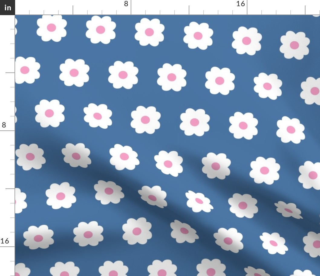 Simple Blossoms on Medium Blue with Pink Centers - Large