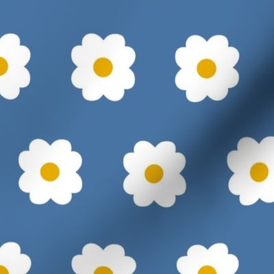 Simple Blossoms on Medium Blue with Yellow Centers - Large