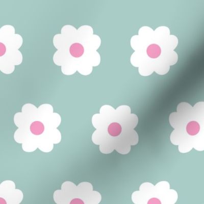 Simple Blossoms on Light Teal with Pink Centers - Large