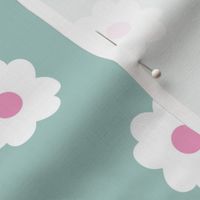 Simple Blossoms on Light Teal with Pink Centers - Large