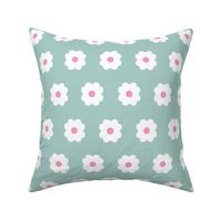 Simple Blossoms on Light Teal with Pink Centers - Large