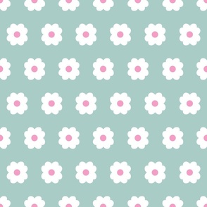 Simple Blossoms on Light Teal with Pink Centers - Large