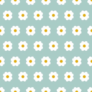 Simple Blossoms on Light Teal with Yellow Centers - Large