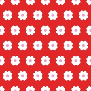 Simple Blossoms on Red with Pink Centers - Large