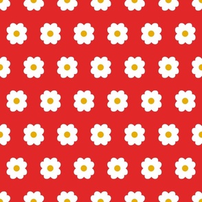 Simple Blossoms on Red with Yellow Centers - Large