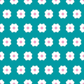 Simple Blossoms on Teal with Pink Centers - Large