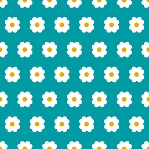 Simple Blossoms on Teal with Yellow Centers - Large