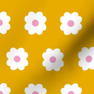 Simple Blossoms on Yellow with Pink Centers - Large