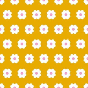 Simple Blossoms on Yellow with Pink Centers - Large