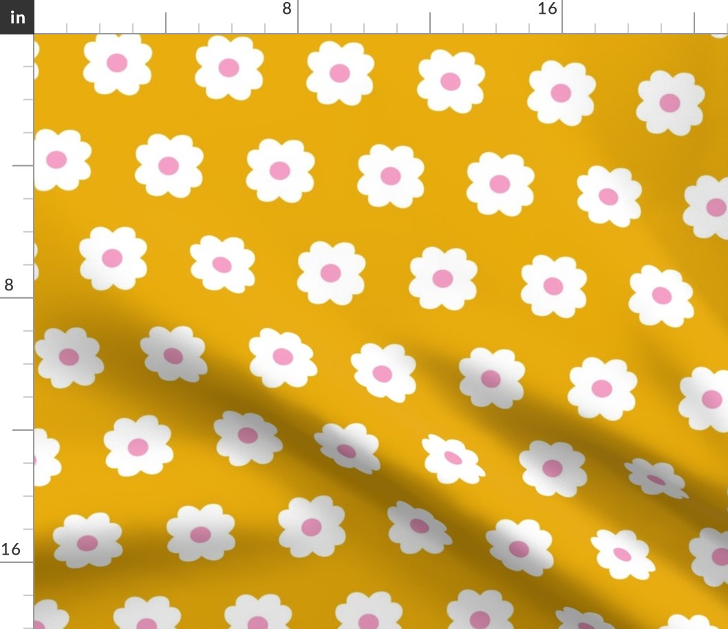 Simple Blossoms on Yellow with Pink Centers - Large