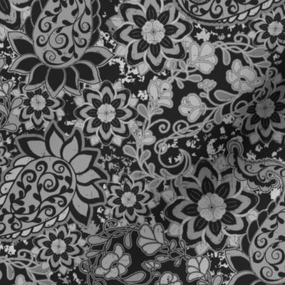 Raisen Black Grayscale Paisleys, medium