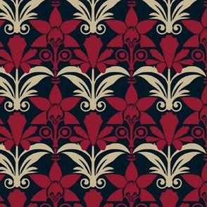 Floral Damask in Cardinal Red and Eggshell