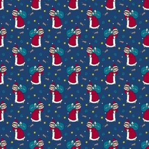Santa Claws Christmas Cat Navy Mid Blue