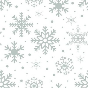 Snowflakes White Soft Breeze Green Grey