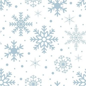 Snowflakes White Blue Shimmer Blue Grey