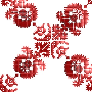 Hungarian Traditional Tulip Cross-stitch Design, Red on White