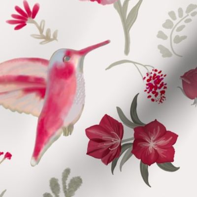 Hummingbirds, White, pink, magenta, birds, floral, JG Anchor Designs, jg_anchor_designs