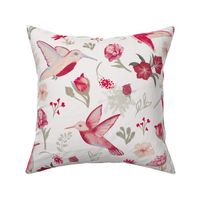 Hummingbirds, White, pink, magenta, birds, floral, JG Anchor Designs, jg_anchor_designs
