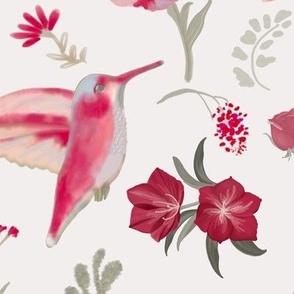 Hummingbirds, White, pink, magenta, birds, floral, JG Anchor Designs, jg_anchor_designs