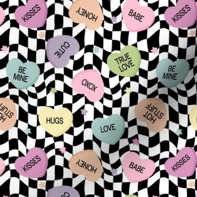 Pastel Conversation Hearts Checker BG - Small Scale